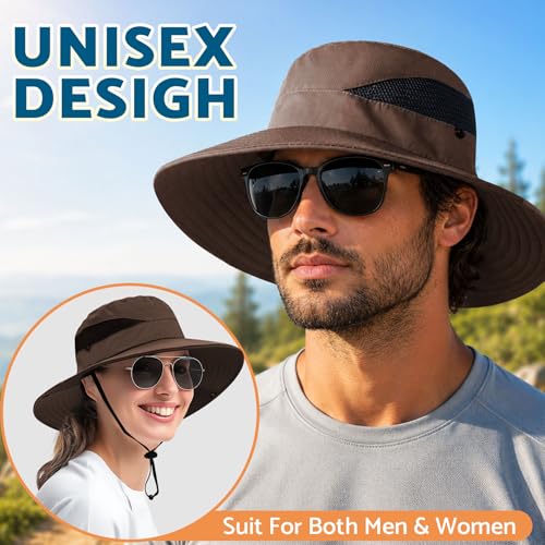 Sun Hats for Men Women Wide Brim Bucket Hat Brown (Brown (With Mesh))
