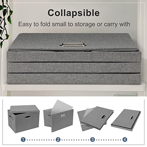 Large 17" 36 Quart Collapsible Stackable Storage Bins with Lids (Gray1 / Large -3 Pack)