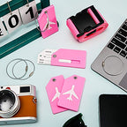 8 Pcs Luggage Straps Suitcase Tags Set for TSA Approved (Pink / Airplane)