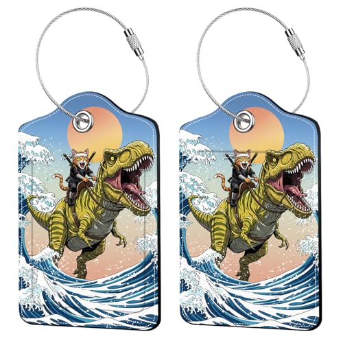 2 Pack Funny Cat Luggage Tags for Suitcases (Funny-cat-dino)