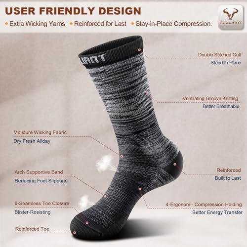 Men 6 Pack Athletic Compression Crew Socks for Running Gym Sports (7-8 / Black 8424)