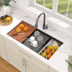 36"x19" Matte Black Undermount Double Bowl Workstation Kitchen Sink (Matte Black / 36" (50/50))