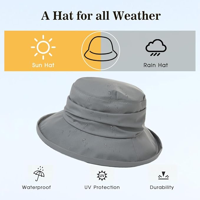 Comhats Rain Hat for Women Waterproof Wide Brim Sun Hats for Ladies UV - Image 2