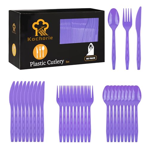 90 Pieces Purple Plastic Cutlery Set (Purple)