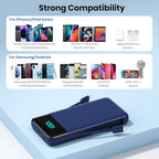 Portable Charger for iPhone with Built in Cables and Wall Plug (Dark Blue)