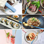 6 Pieces 18 8 Stainless Steel Flatware Set Portable Reusable Cutlery Set Travel Utensils Set Including Chopsticks Knife Fork Spoon Straws Cleaning Brush Dishwasher Safe (Blue golden)