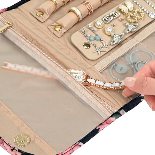 Travel Jewelry Case Organizer Roll Bag Accessories Floral Black (Floral Black)