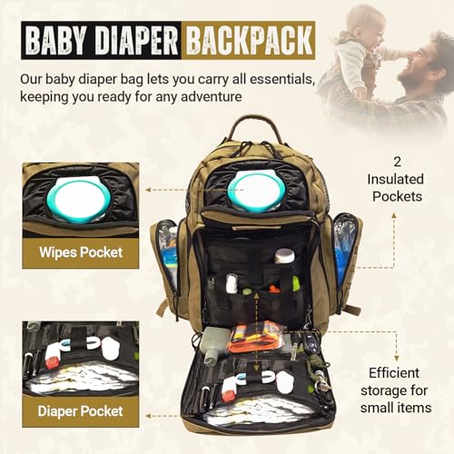 Diaper Bag Backpack with Diaper Changing Mat (Coyote Brown / 32L)