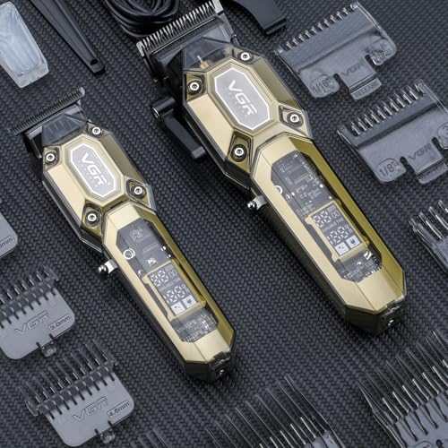 600&900 Cordless Barber Clipper Trimmer Set with LED Display (Gold)