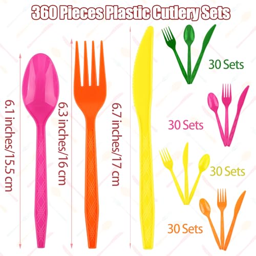 360 Pieces Neon Party Plastic Cutlery Set (Neon Color)