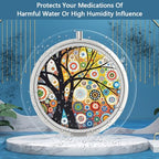 Pill Box 3 Compartment Small Pill Case Pill Organizer for Pocket or Purse (15-black Tree of Life / 1 piece)