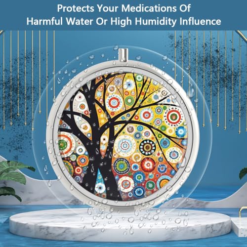 Pill Box 3 Compartment Small Pill Case Pill Organizer for Pocket or Purse (15-black Tree of Life / 1 piece)