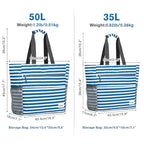Beach Bag Waterproof Sandproof Large Capacity Foldable for Women (35L / Navy Stripe)
