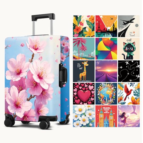 Peach Blossom Luggage Cover Washable Suitcase Protector Anti (Peach blossom / M(fits 24-26Inch suitcase))