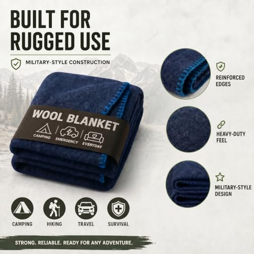 JMR Wool Camping Blanket (Navy / 62x84)