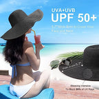 Beach Hats for Women Big Straw Wide Brim Summer Hat Floppy Foldable Roll up Cap Sun Hat UPF 50+ (Aca Wire: Black)