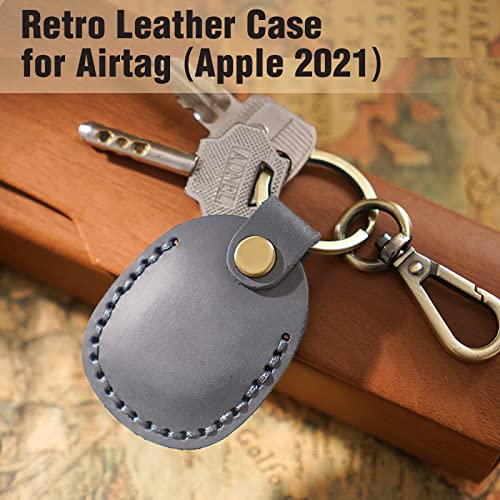 Genuine Leather AirTag Holder Compatible with Apple AirTag 2nd Gen & 1st Gen (Grey)