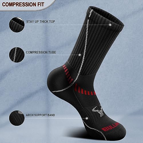 Men 6 Pack Athletic Compression Crew Socks for Running Gym Sports (7-8 / Gray Heather/Black 3716)