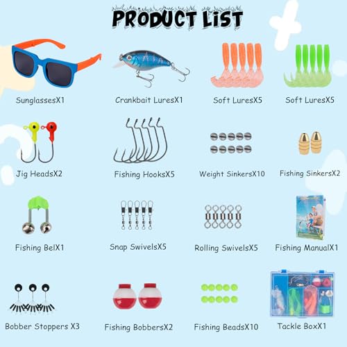 Kids Fishing Pole Set (Blue Pole Set with Sunglasses / 1.2M 3.9FT)