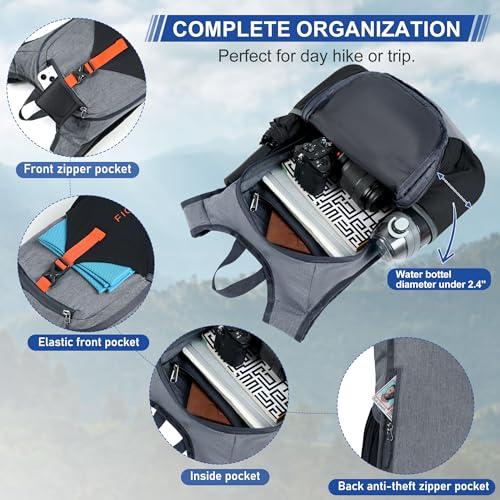 15L Hiking Backpack for Men Women Lightweight Foldable Small Daypack for Travel Camping Outdoor (Grey and Black / 15l)