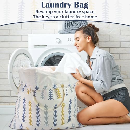 Thick Canvas Laundry Bag with Handles & Drawstring (Fishbone,1pc XL / XL 33"W x 35"H┃1 Pack)