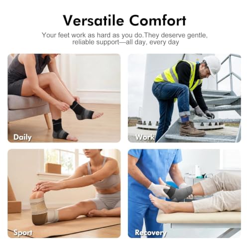 6 Pairs Compression Socks with Arch Support for Plantar Fasciitis (2 Black+2 Gray+2 White(6 Pairs) / Large(6 Pair))