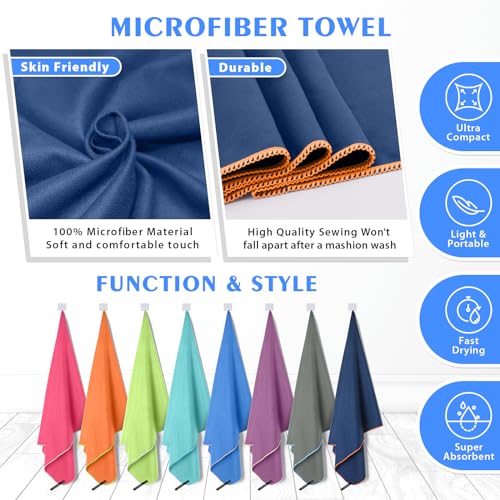 2 Pack Microfiber Camping Towels (Navy Blue / XXL: 72" x 32"+24" x 12")