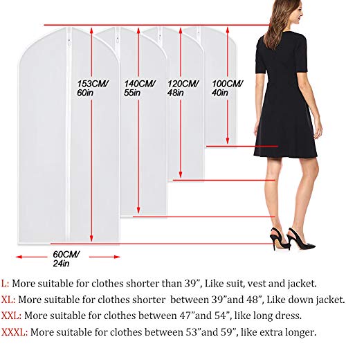 Garment Bags for Hanging Clothes 24" x 40"Coat Covers for Closet Foldable Washable Dress Bags for Hanging Clothes for Long Dress Dance Costumes Suits Gowns Coats (White / 24''X40'')