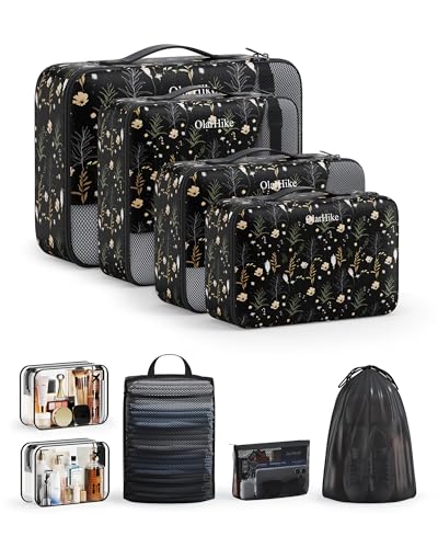 Packing Cubes for Travel (14 Black Flower)