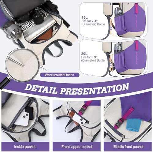 15L Small Hiking Backpack for Men Women Foldable Packable Back Pack Ultralight Hiking Daypack for Travel Camping Outdoor (Beige Purple / 15L)