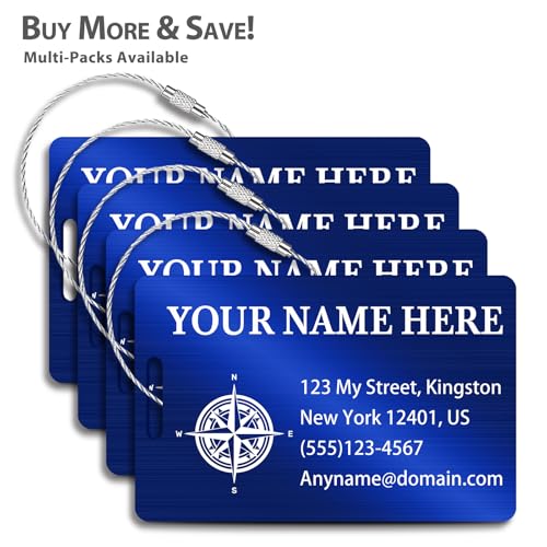 Personalized Metal Luggage Tags (Vertical Blue)
