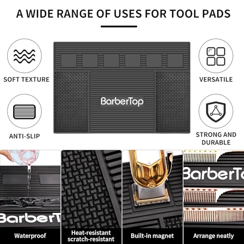 Magnetic Mat 19x12.5 Inch 6 Slots Barber Tray Hairdressing Electric Clippers Storage Mat Salon Table Tools Nonslip Cushion Heat Resistant Pad for Clippers Scissors Combs for Barbershop Salon (6 Magnetic 19 x 12.5)