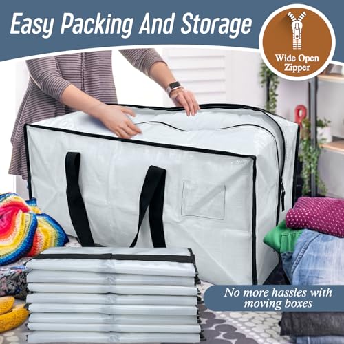 6 Pack Extra Heavy Duty Large Moving Bags with Strong Zipper (White / 6 Pack)