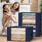 3 Pack Storage Bags for Clothes Blanket Storage Bins with Lids (3 Pack-60l / Blue)