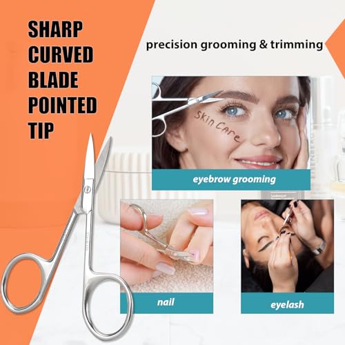 Facial Hair Small Grooming Scissors For Men Women (2PCS - Without Cover / Silver)
