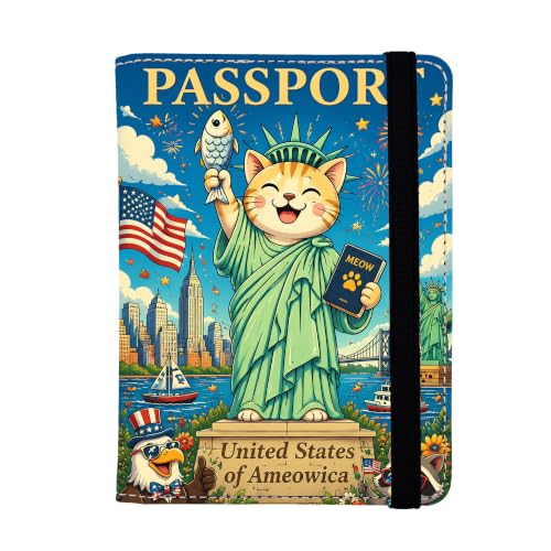 US Cat Passport Holders Leather Passport Wallet for Travel Essentials (US Cat / One Size)