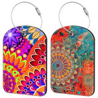 Colorful Mandala Luggage Tag for Suitcase Set of 2 PU Leather Cute Luggage Tags with Stainless Metal Loop ID Label Privacy Flap Suitcase Tags for Women and Men Travel (Colorful Mandala)