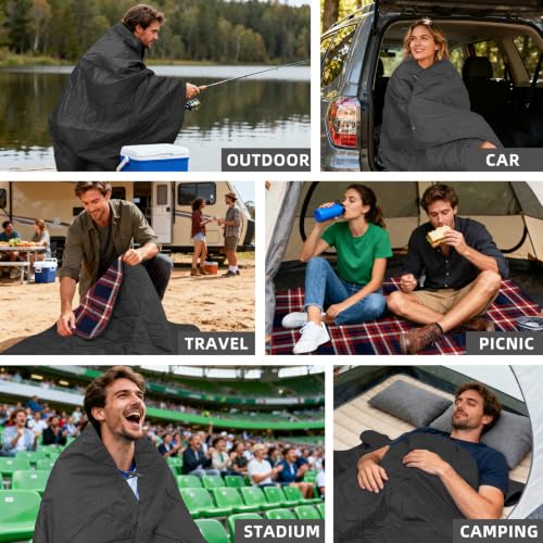 Large Waterproof Outdoor Blanket Thick Fleece 80" x 58" (Red Check)