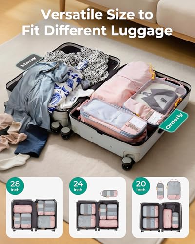 14 Set Compression Packing Cubes for Travel Essentials (Candy Pink / Set of 14)