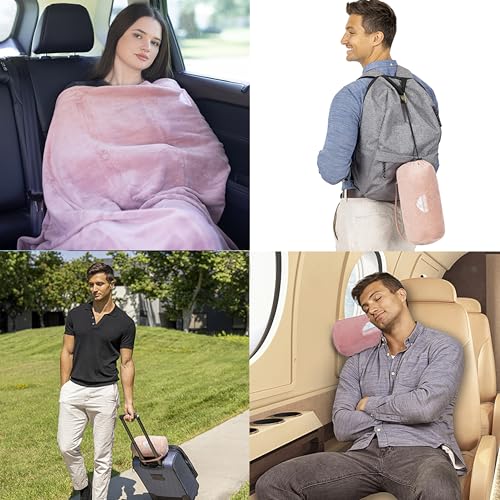 Premium Soft Rolled Travel Blanket Airplane Long Flights (Travel / R02-pink)