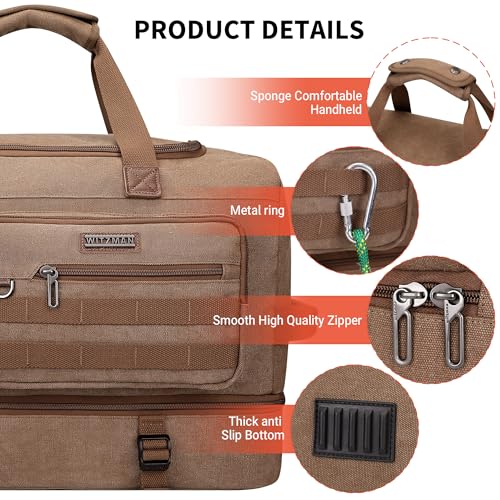 Duffle Bag for Men 60L Travel Canvas Weekender with Toiletry Bag (Brown)