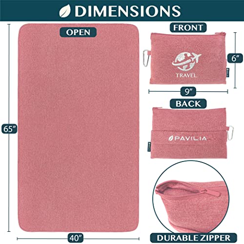 Travel Blanket Airplane Compact Pillow with Bag for Flights (Pink / 65 x 40 inches)