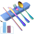 Travel Utensils Set Stainless Steel with Carrying Case (Rainbow)