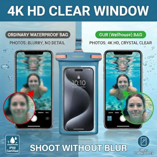 3D Waterproof Phone Pouch with Lanyard (1 Pack - Blue7.0")