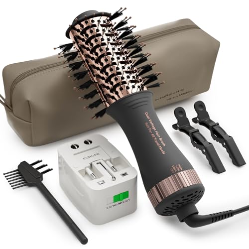 Dual Voltage Blow Dryer Brush Travel Hair Dryer Brush in One (50mm Oval / Black & Rose Gold)