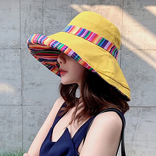 Women Summer Wide Brim Sun Hat Bucket Fishing Hats UV Protection (Medium / Qf001-yellow)