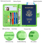 Passport Holder for Travel Essentials (B-Wine Red + Green / Upgraded)