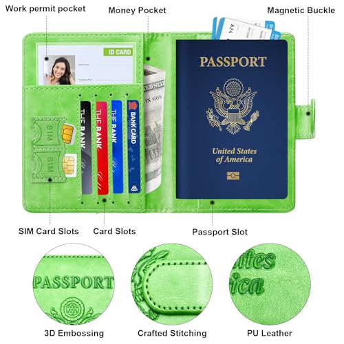 Passport Holder for Travel Essentials (B-Wine Red + Green / Upgraded)