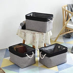 Collapsible Storage Bin for Shelves (Black&Grey / 3PCS/Large - 15.7Lx11.8Wx8.3H)