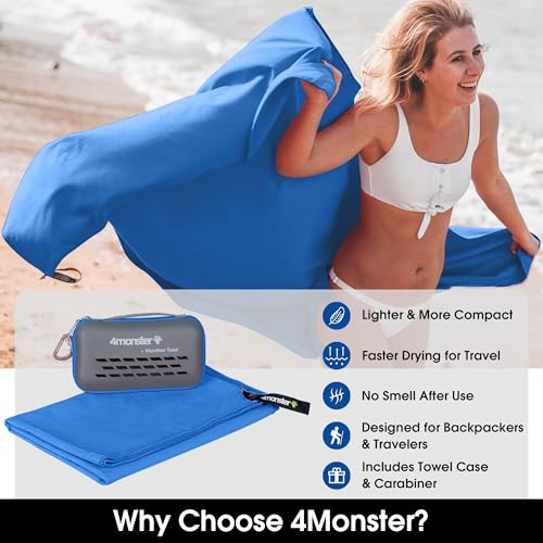 Quick Dry Travel Towel with Case & Carabiner (Blue / 47.00" x 23.60")